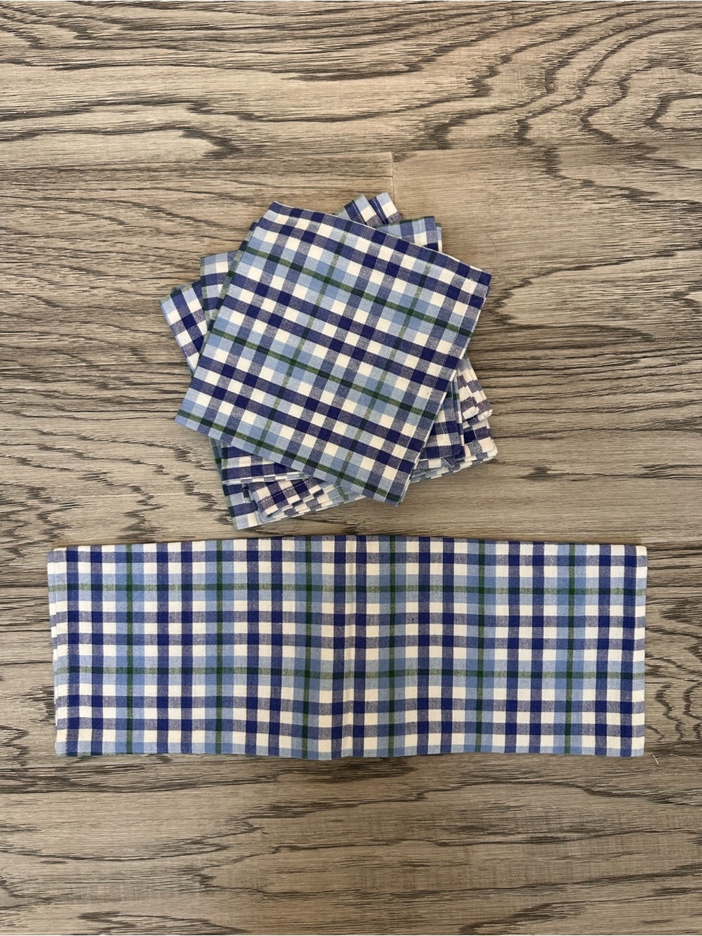 Blue and Green Gingham Kitchen Tea Towel Dishcloth Set of 6